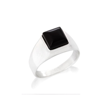 Siegelring mit quadratischem natürlichem schwarzem Onyx, aus rhodiniertem Silber 925