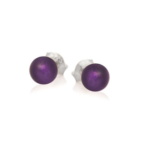 Clous d'oreilles avec améthyste violette naturelle boule, en argent rhodié 925