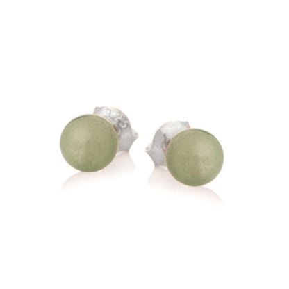 Clous d'oreilles avec aventurine verte naturelle boule, en argent rhodié 925
