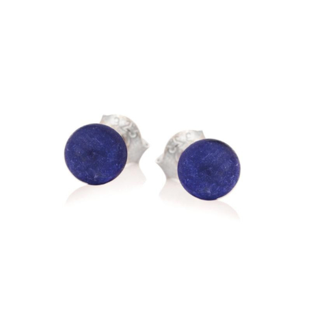 Clous d'oreilles avec lapis-lazuli bleu naturel boule, en argent rhodié 925