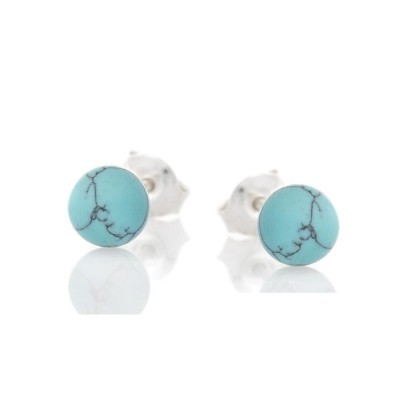 Boucles d'oreilles avec turquoise boule, en argent rhodié 925