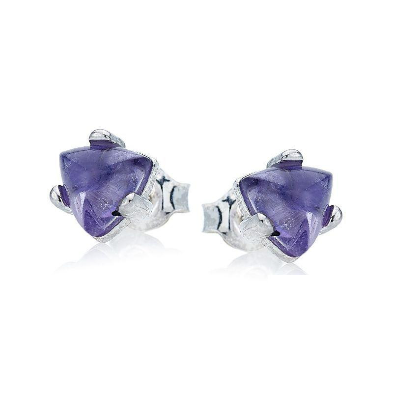 Boucles d'oreilles avec améthyste violette triangle, en argent rhodié 925