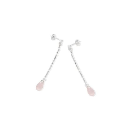 Boucles d'oreilles avec quartz rose naturel goutte, en argent rhodié 925