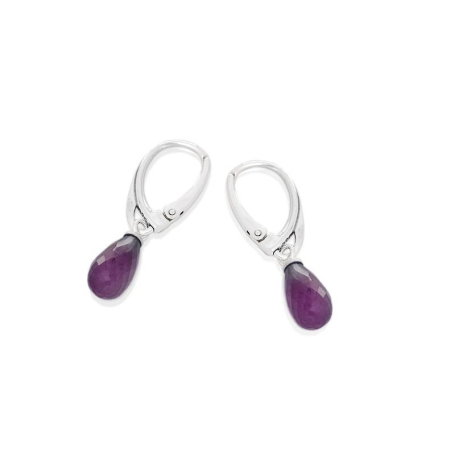 Earrings with natural purple amethyst, in rhodium silver 925