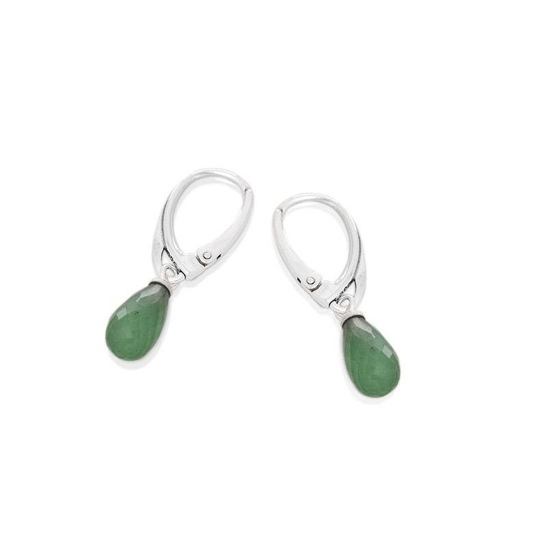 Boucles d'oreilles avec aventurine verte naturelle, en argent rhodié 925