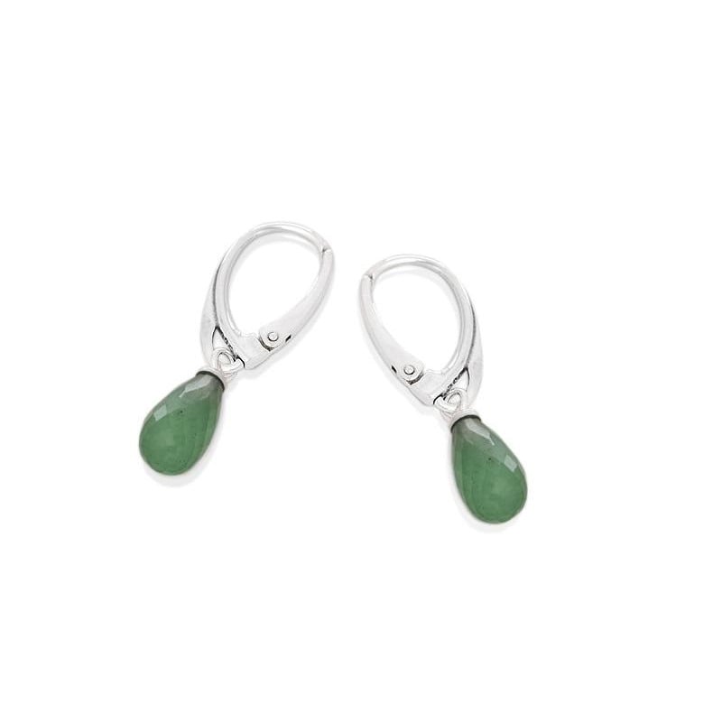 Orecchini con avventurina verde naturale, in argento 925 rodiato