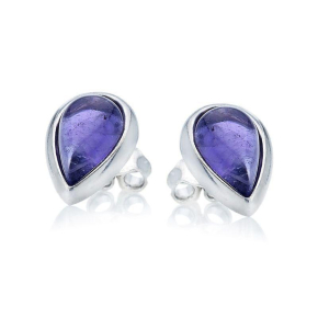 Orecchini a bottone con goccia di ametista viola naturale, in argento 925 rodiato