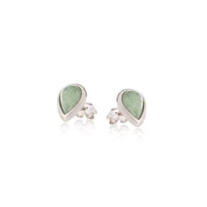 Clous d'oreilles avec aventurine verte naturelle goutte, en argent rhodié 925