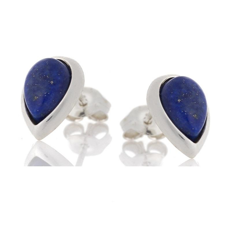 Boucles d'oreilles avec lapis-lazuli bleu naturel, en argent rhodié 925