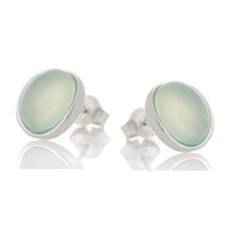 Boucles d'oreilles avec agate aqua teintée naturelle, en argent rhodié 925