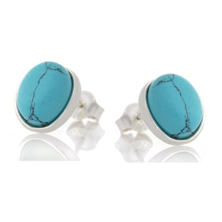 Boucles d'oreilles avec turquoise naturelle reconstituée, en argent rhodié 925