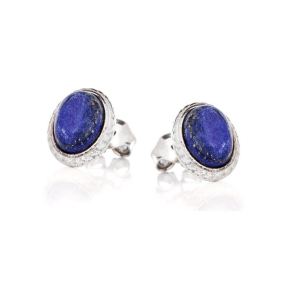 Clous d'oreilles avec lapis-lazuli bleu naturel ovale, en argent vieilli 925