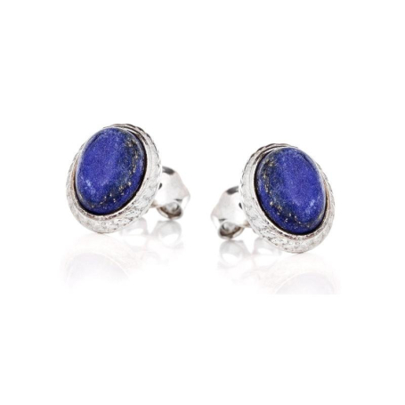 Pendientes con lapislázuli azul natural ovalado, en plata envejecida 925