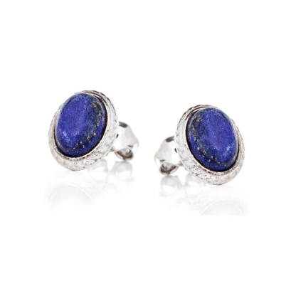 Oorknopjes met ovale natuurlijk blauwe lapis lazuli, in verouderd 925 zilver