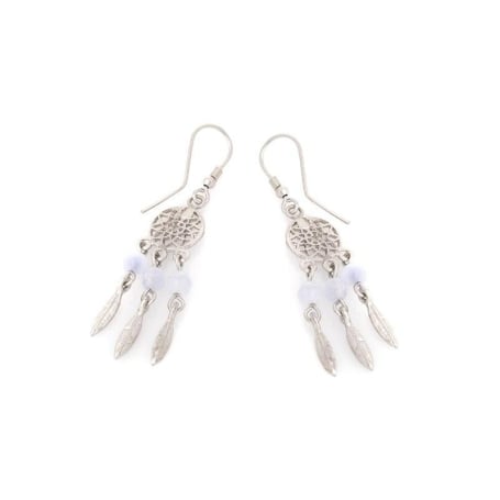 Clous d'oreilles avec agate blue lace naturelle ronde, en argent rhodié 925