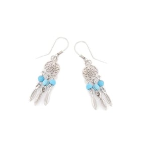 Clous d'oreilles avec turquoise ronde, en argent rhodié 925