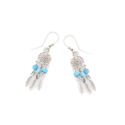 Clous d'oreilles avec turquoise ronde, en argent rhodié 925