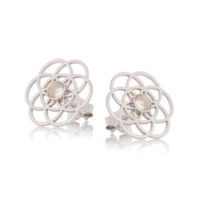 Boucles d'oreilles fleur de vie avec quartz rose naturel, en argent rhodié 925