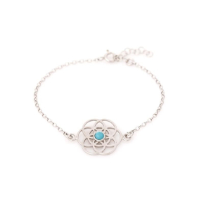 Flower of life bracelet with turquoise, in 925 rhodium silver, length 16+ 3 cm