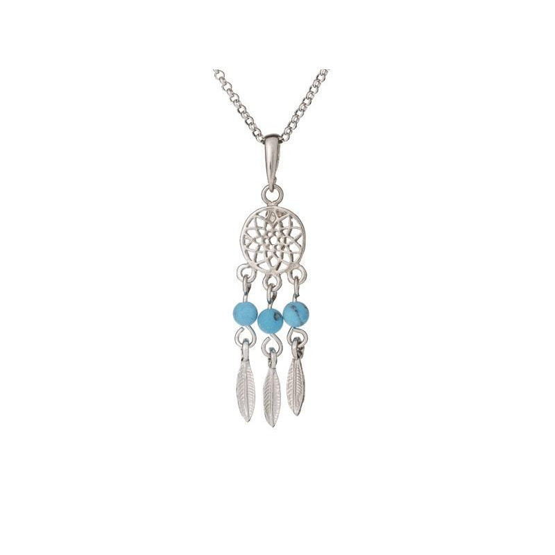 Collier avec turquoise ronde, en argent rhodié 925, longueur 42 + 3 cm