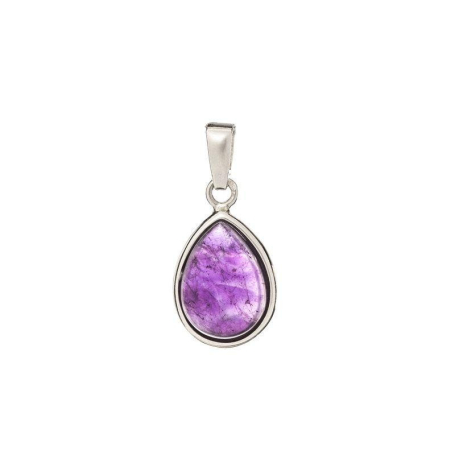 Drop pendant with purple amethyst, 925 rhodium silver, height 1.5+0.8 cm
