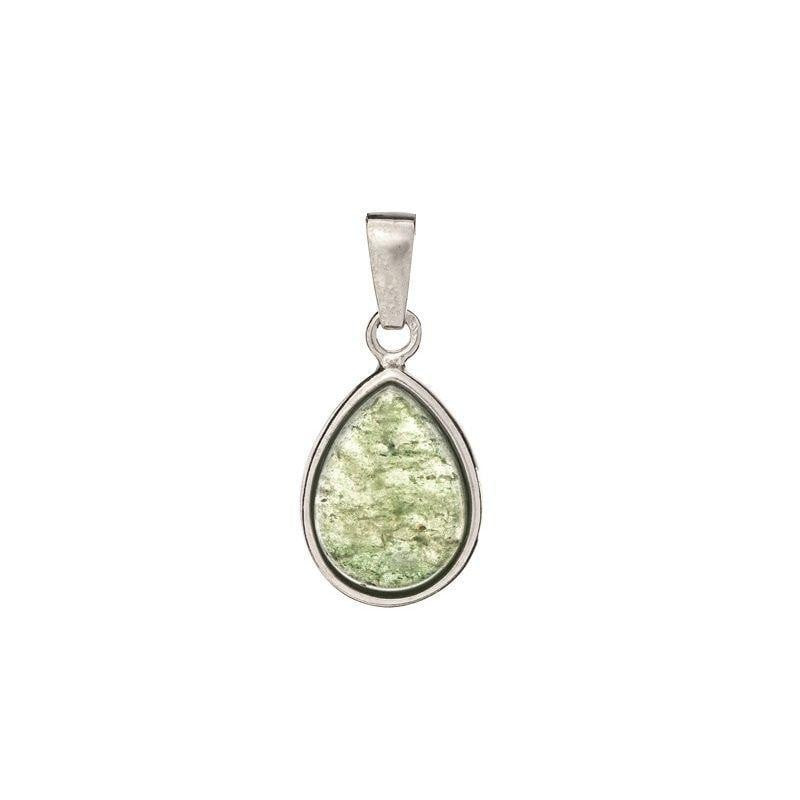 Pendente goccia con avventurina verde, in argento 925 rodiato, altezza 1,5+0,8 cm