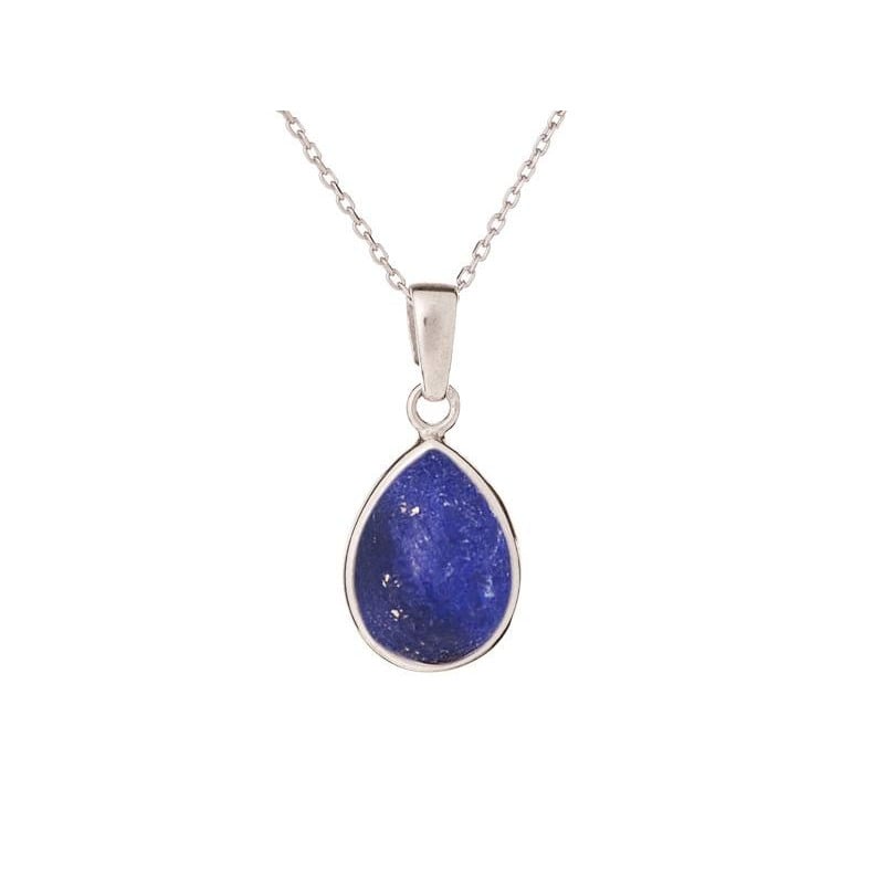 Pandantiv picătură cu lapis lazuli albastru, argint 925 placat cu rodiu, înălțime 1,5+0,8 cm