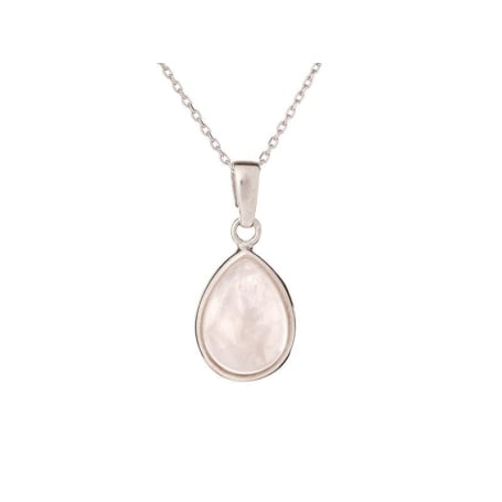 Pendente gota com quartzo rosa, em prata 925 banhada a ródio, altura 1,5+0,8 cm