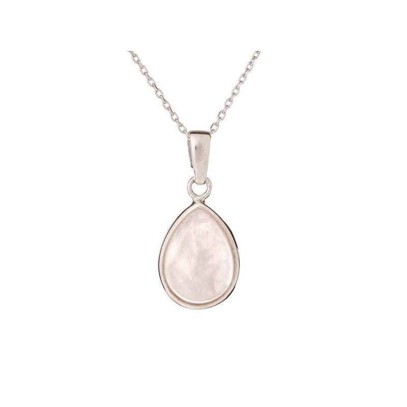 Drop pendant with rose quartz, in 925 rhodium silver, height 1.5+0.8 cm