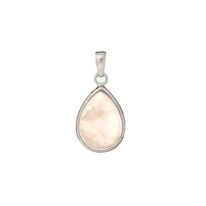 Pendant with natural rose quartz drop, in rhodium silver 925