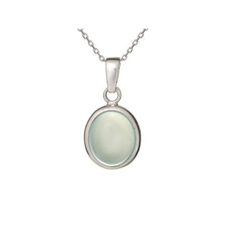Pendentif avec agate aqua teintée ovale, argent rhodié 925, hauteur 1,5+0,8 cm