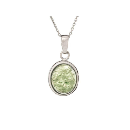 Pendentif avec aventurine verte ovale, en argent rhodié 925, hauteur 1,5+0,8 cm