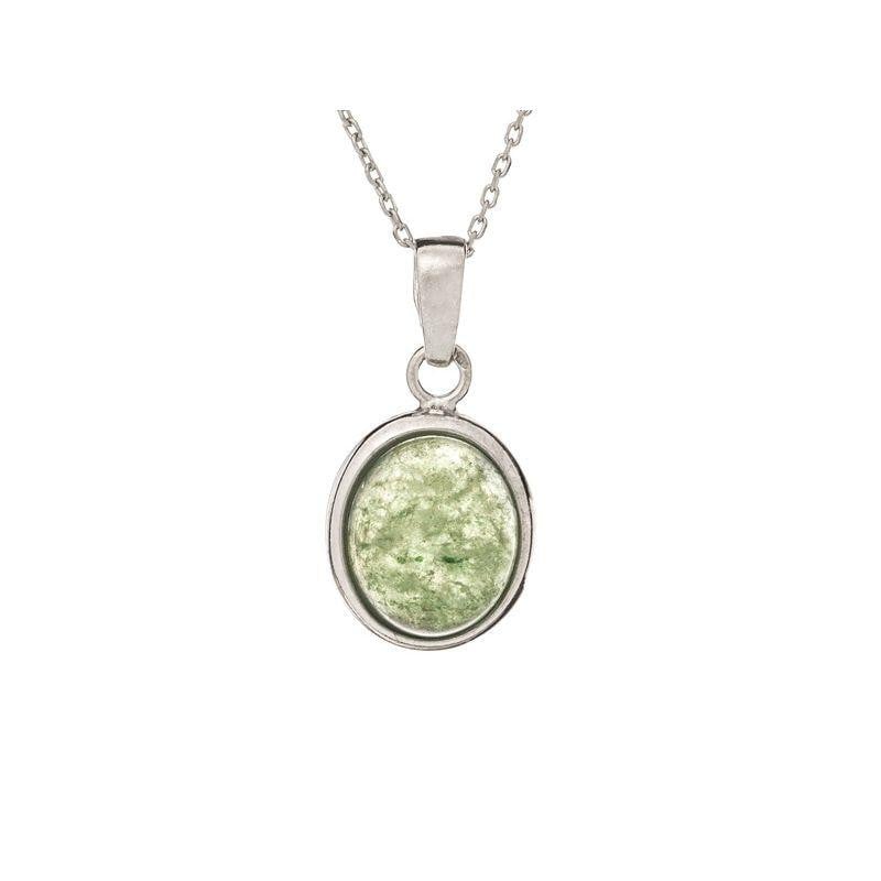 Pingente com aventurina oval verde, em prata 925 banhada a ródio, altura 1,5+0,8 cm