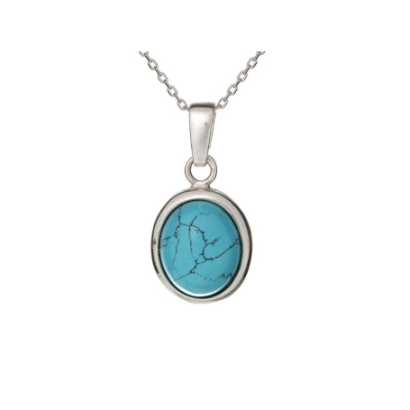 Pendentif avec turquoise ovale, en argent rhodié 925, hauteur 1,5+0,8 cm