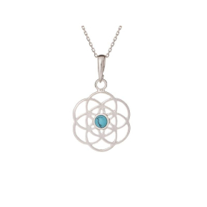 Pendentif fleur de vie avec turquoise, en argent rhodié 925, diamètre 2+1 cm