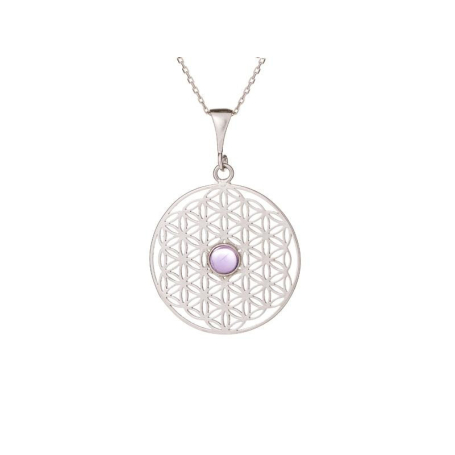 Pendentif fleur de vie avec améthyste violette, argent rhodié 925, 2,7+1 cm