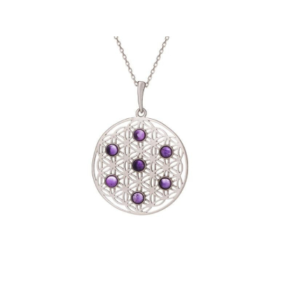 Colgante flor de la vida con amatista violeta, plata 925 rodiada, 2,7+1 cm