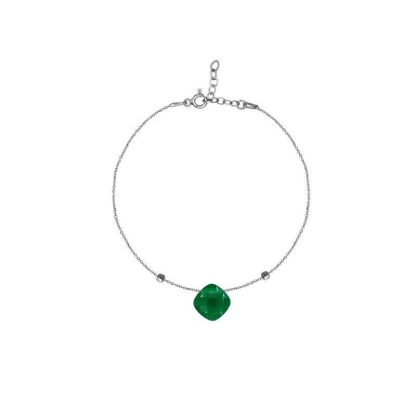 Pulseira com calcedónia verde natural, em prata 925 banhada a ródio, comprimento 16+3 cm