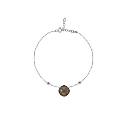 Pulsera con cuarzo ahumado natural, en plata 925 rodiada, longitud 16+3 cm
