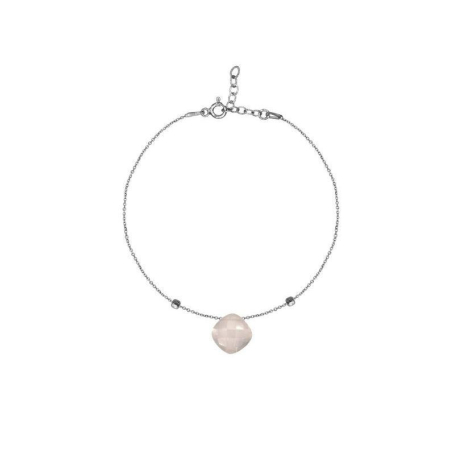 Bracelet avec quartz rose naturel, en argent rhodié 925, longueur 16+3 cm