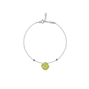 Bracelet avec quartz jaune coussin, en argent rhodié 925, longueur 16+ 3 cm