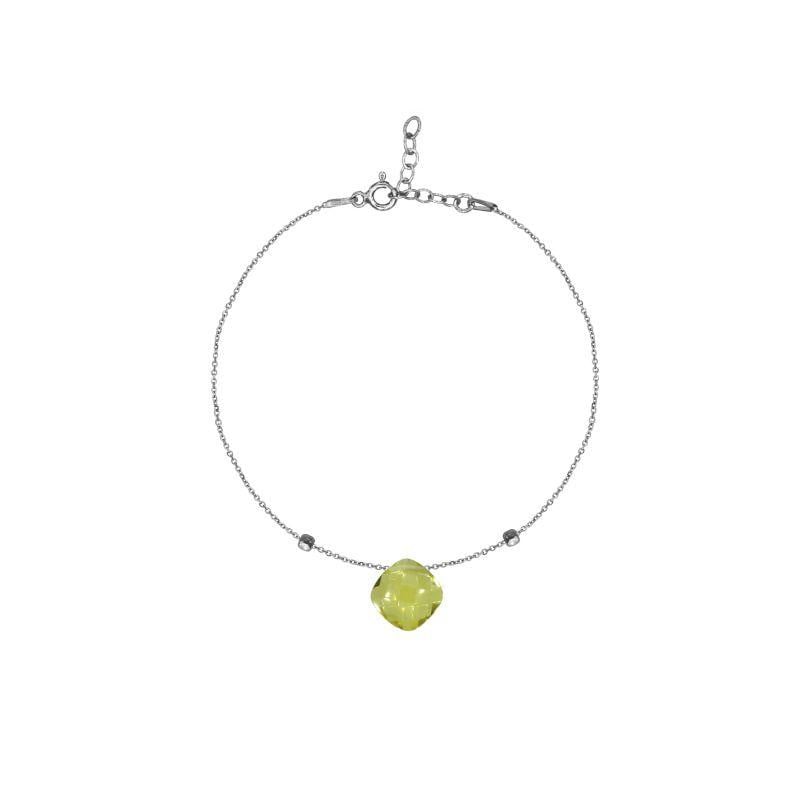 Pulseira com almofada quartzo amarelo, em prata 925 banhada a ródio, comprimento 16+ 3 cm