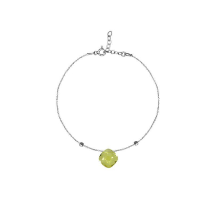 Bracciale con quarzo giallo cuscino, in argento 925 rodiato, lunghezza 16+ 3 cm