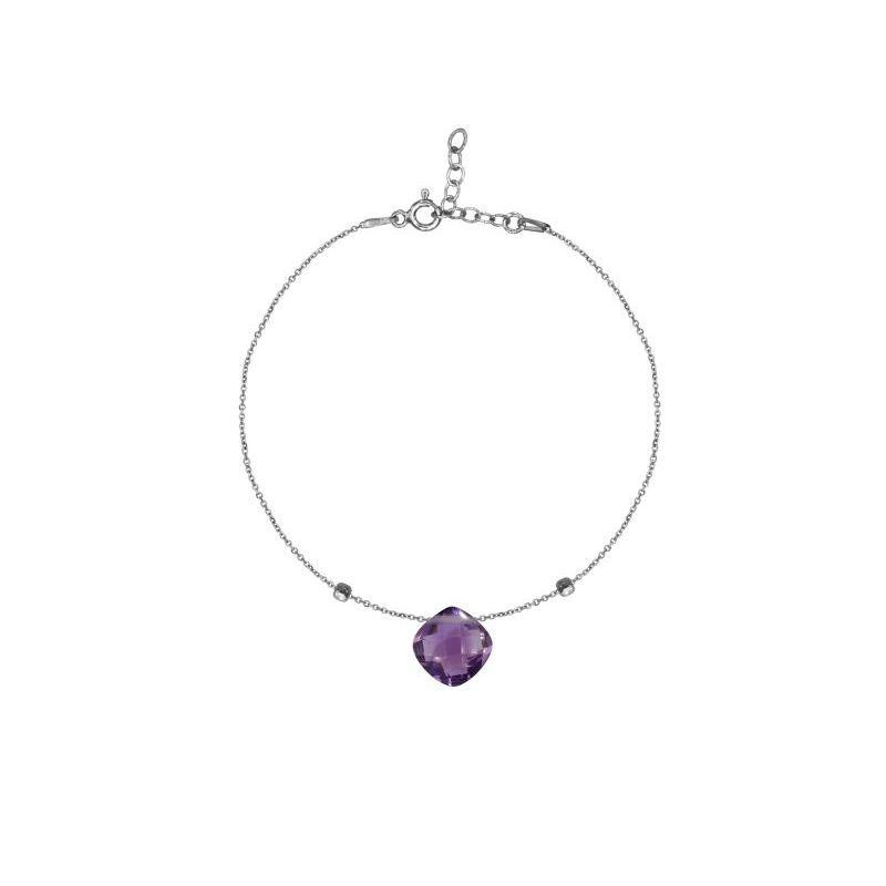 Armband mit violettem Amethyst, aus 925er rhodiniertem Silber, Länge 16+3 cm