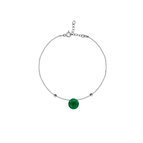 Bracelet avec calcédoine verte naturelle, en argent rhodié 925, longueur 16+3 cm