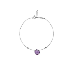 Bracciale con ametista viola, in argento 925 rodiato, lunghezza 16+3 cm