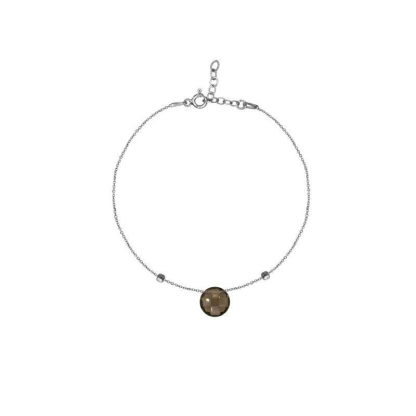 Pulsera con cuarzo ahumado natural, en plata 925 rodiada, longitud 16+3 cm