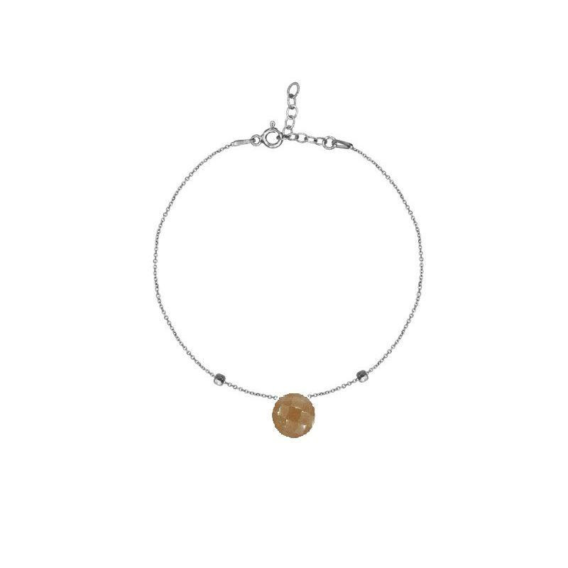 Bracelet with round pink moonstone, in 925 rhodium silver, length 16+3 cm