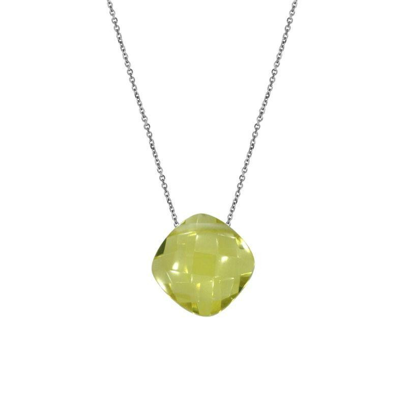 Collar con cuarzo amarillo natural, en plata 925 rodiada, longitud 42 + 3 cm