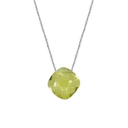 Collar con cuarzo amarillo natural, en plata 925 rodiada, longitud 42 + 3 cm